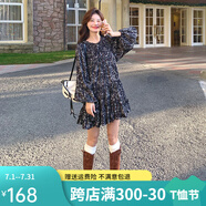 冊裁（CECAI）2025早春新款茶歇法式黑色長袖碎花連衣裙子女秋冬小個子氣質(zhì)短裙 黑碎花 M