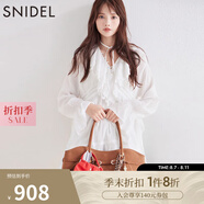 SNIDEL2025春夏新品刺繡花邊荷葉領(lǐng)喇叭袖襯衫連衣裙SWFB251065 白色 均碼 (F)