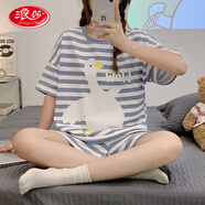 浪莎睡衣女夏季薄款短袖兩件套寬松可外穿學(xué)生居家服520情人節(jié)禮物 2307_[雙短兩件套] L _90-110斤