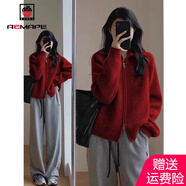 AEMAPE安可拉紅開衫毛衣外套春秋冬季2025新款寬松針織衫女加厚上衣 紅色 XL
