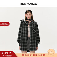 13DE MARZO男女同款 小熊仿閃鉆襯衫格紋氣質(zhì)顯瘦百搭中長款外套 黑色 S