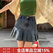 森女部落日常出游休閑寬松格紋撞色顯白長(cháng)袖可拆夏季上衣襯衫女 藍色半裙（單件） S