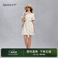 GANT/甘特女士翻領(lǐng)中長裙簡約復(fù)古襯衫裙字母印花收腰系帶連衣裙 248卡其色 S (34)