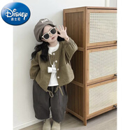 迪士尼（Disney）女童秋季套裝女寶寶韓版休閑外套2025秋季百搭圓領(lǐng)開(kāi)衫上衣 綠色圓領(lǐng)外套+灰色哈倫褲 100 cm