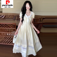 皮爾卡丹（pierre cardin）大碼法式學(xué)院風(fēng)條紋短袖連衣裙女夏季胖顯瘦泡泡袖長(zhǎng)裙 長(zhǎng)裙【超好質(zhì)量】 M 建議95-105斤