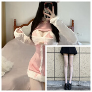 oein貓媛睡衣性感萌系少女抹胸連衣裙可愛(ài)貓咪cos女仆純欲蘿莉毛絨家 粉色套裝+白絲襪 送透明肩帶 均碼 80~135斤