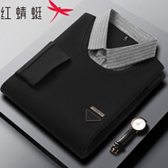 紅蜻蜓金典竹纖維領(lǐng)子銅錢條圓領(lǐng)假兩件 黑色 M 105