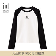 水云間·SHUI YUN JIAN女裝 通勤時尚撞色插肩袖設(shè)計寬松長袖T恤上衣 2024秋新款 本白 L