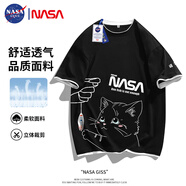 NASA GISS短袖t恤男夏季假兩件上衣卡通印花男士寬松圓領(lǐng)半袖 黑色 XL 