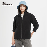 Simboo雙面絨抓絨衣女男冬季戶外厚款保暖開衫休閑珊瑚絨加絨外套上衣 1008S黑色-女 L