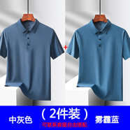 G2000爸爸夏裝短袖2025新款中老年男士t恤夏季寬松中年冰絲polo衫上衣 中灰色+霧霾藍[2件裝] M 建議95-110斤