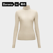 蕉內（Bananain）熱皮501+女士保暖衣氨基酸防寒裸感內搭百搭顯瘦可外穿打底衣T恤 【雙高領(lǐng)】奶白灰棕條紋 M
