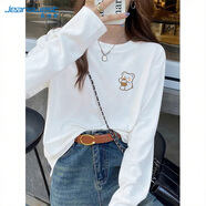真維斯（Jeanswest）白色長(cháng)袖t恤女2025新款春秋季女士純棉打底衫早秋小熊內搭上衣