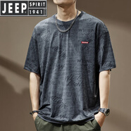 JEEP SPIRIT吉普速干冰絲網(wǎng)眼短袖T恤男夏季薄款滿印花寬松涼感大碼半袖體恤 281灰色 L 適合130-150斤