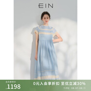 EIN【輕禮服】EIN言小黑裙中長(zhǎng)款絲棉短袖蕾絲連衣裙女2024夏季新款 淺藍(lán) L