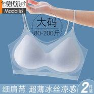 莫代爾細肩帶新款內衣大碼胖mm女冰絲無(wú)痕美背春秋夏款抹胸吊帶文胸 淺藍色 M 【建議80-100斤】
