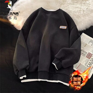 啄木鳥(niǎo)長(cháng)袖T恤男圓領(lǐng)打底衫男女情侶秋冬季青少年寬松衛衣男裝上衣服 黑色 加絨 4XL