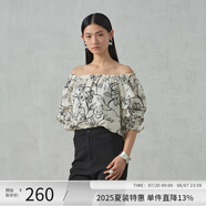 阿依蓮【商場(chǎng)同款】氣質(zhì)一字肩短袖襯衫女夏季2025新款薄款襯衣顯瘦上衣 可可蛋奶 M