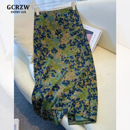 GCRZW輕奢醋酸印花半身裙女夏季薄款2025新款巨好看碎花a字裙包臀裙子 藍(lán)色薔薇 【高檔氣質(zhì)款】 L /28 建議105-115斤