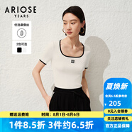 艾諾絲雅詩商場同款ariose夏季新品時髦修身方領短袖T恤針織衫女30438197 白色 S