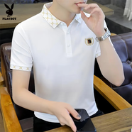 花花公子（PLAYBOY）短袖t恤男士夏季2025新款潮流百搭休閑翻領(lǐng)男透氣薄款polo衫男裝 白色 XL