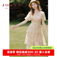 卓雅周末（JORYA weekend）24夏新款收腰蕾絲繡花亮片泡泡袖蛋糕長裙仙氣網(wǎng)紗連衣裙 玫瑰粉紅色 M