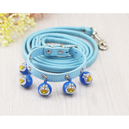 澳顏萊寵物項圈鈴鐺狗貓用品泰迪牽引繩卡通新款 藍色機器貓鈴鐺項圈_＋牽引繩 S碼總長(cháng)30cm