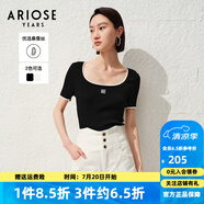 艾諾絲雅詩(shī)商場(chǎng)同款ariose夏季新品時(shí)髦修身方領(lǐng)短袖T恤針織衫女30438197 黑色 L