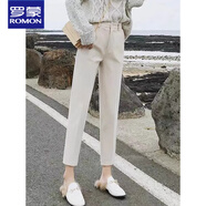 羅蒙黑色西裝褲女2025夏季薄款分小個子職業(yè)工裝褲子煙管休閑西褲 米白八分褲 毛呢料(后腰松緊) S