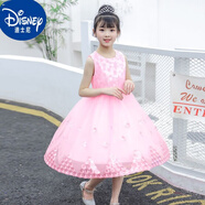 迪士尼（Disney）女童連衣裙孔雀花公主裙夏季新款演出禮服彩條裙子女孩中大童無袖 亮片刺繡連衣裙【粉色】 140 【建議身高1米3左右】