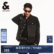 杰克·瓊斯（JACK&JONES）男裝春秋新款時尚做舊水洗寬松重磅廢土風復古純棉牛仔外套夾克男 深灰牛仔 224357012 XL 185
