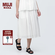 無印良品（MUJI）女式強(qiáng)捻抽褶裙長半身裙紗裙薄荷曼波風(fēng)純棉全棉裙子女裝半裙 白色 M 160/66A