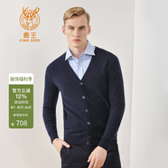 鹿王【全羊絨】羊絨衫男士純山羊絨開衫商務(wù)百搭休閑易打理春秋季上衣 深藍色 M 170/88A