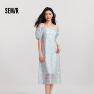 森馬（Semir）【連衣裙合輯】夏天女法式慵懶風(fēng)裙子復(fù)古學(xué)院風(fēng)針織裙雪紡碎花裙 Y款吊帶碎花裙-藍(lán)色調(diào)00388 L