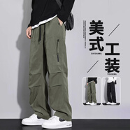 VUUG美式夏季戶外薄款潮牌傘兵褲男士防潑水工裝直筒褲 XL  軍綠色