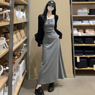 九寸陽(yáng)光純欲風(fēng)連衣裙女夏季新款法式波點(diǎn)吊帶裙早秋套裝掐腰包臀長(cháng)裙 灰色波點(diǎn)吊帶裙【兩件套】 L （105-120斤）