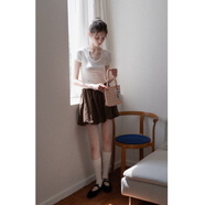 EGGKA簡(jiǎn)約杯型領(lǐng)正肩修身短袖T恤女氣質(zhì)顯瘦休閑百搭上衣E25A3921AF 白色 M