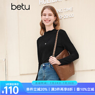 百圖betu女裝秋冬新款T恤高彈力木耳邊修身長袖針織打底衫2310T42 黑色 M
