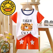 G.DUCKKIDS兒童短袖套裝純棉女童夏裝男童T恤小童嬰兒2025新品衣服韓版童裝 K11-老虎頭 90 cm
