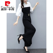 皮爾卡丹（pierre cardin）新款休閑闊腿連衣褲2025年夏季韓版氣質(zhì)大號連體套裝黑色連體褲女 黑白 S