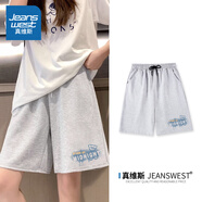 JEANSWEST Z+真維斯灰色運動(dòng)短褲女款夏季2025新款松弛感直筒休閑中褲女夏X 麻灰日暮熊K前左下 S 【建議80-100斤】