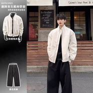 良茨三防美式飛行夾克男春秋穿搭一整套立領(lǐng)棒球服外套短款工裝沖鋒衣 【白色夾克+黑色西褲】?jī)杉?M 80-100斤