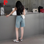 皮爾卡丹（pierre cardin）懷舊藍牛仔褲女2025夏季新款百搭五分褲垂感高腰寬松顯瘦闊腿短褲 懷舊藍【短褲】 L