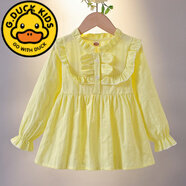 G.DUCKKIDS女童襯衫裙2025新款韓版長(cháng)袖洋氣娃娃衫春秋寶寶上衣百搭連衣裙 黃色雙蝴蝶 長(cháng)袖 110 cm 建議年齡3-4歲