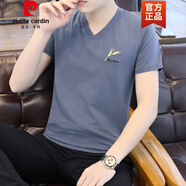 皮爾卡丹（pierre cardin）夏裝男士短袖T恤純棉v雞心領(lǐng)百搭上衣服半袖男裝休閑丅恤修身體恤 QY650藍(lán)灰色 2XL
