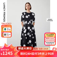 朗姿【Basic衣櫥】小香風(fēng)法式赫本風(fēng)波點(diǎn)裙子女夏新款連衣裙 本白色2 2XL