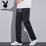 花花公子白色休閑褲子男2025秋冬季新款寬松直筒闊腿運動(dòng)休閑男生長(cháng)褲子男 986-黑色 3XL 36-37碼體重165-180斤