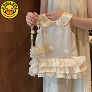 G.DUCKKIDS女童公主裙生日周歲禮服2025新款夏裝小童女寶寶洋氣禮服裙連衣裙 杏色 正版花朵蓬蓬公主裙 120 cm