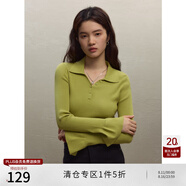 自巧（ZIQIAO）小個子軟糯復(fù)古polo翻領(lǐng)針織衫女秋冬2023新款薄款喇叭袖毛衣 海沫綠 XXS (1碼)