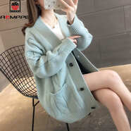 AEMAPE毛衣開(kāi)衫女2025春秋季新韓版寬松針織開(kāi)衫中長(cháng)款毛衣外套女針織衫淺藍色M (160)